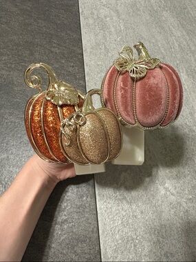 Set of 2 Velvet and Glitter Pumpkin Bath & Body Works Wallflower Plug Ins